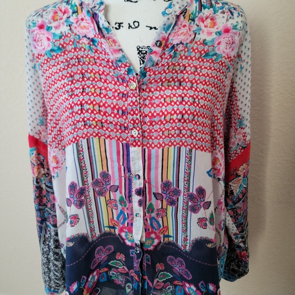Johnny Was Patchwork Button Front Blouse, Size M - Picture 2 of 14